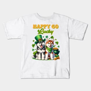 Happy Go Lucky Cute Husky St. Patricks Day Kids T-Shirt